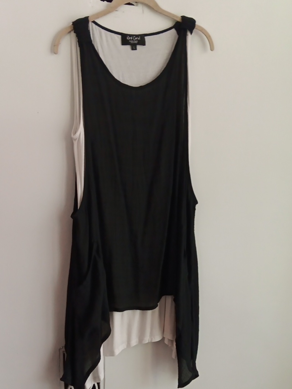 Red Coral Layered Asymmetrical Dress/Tunic— Black & White Sleeveless Size L